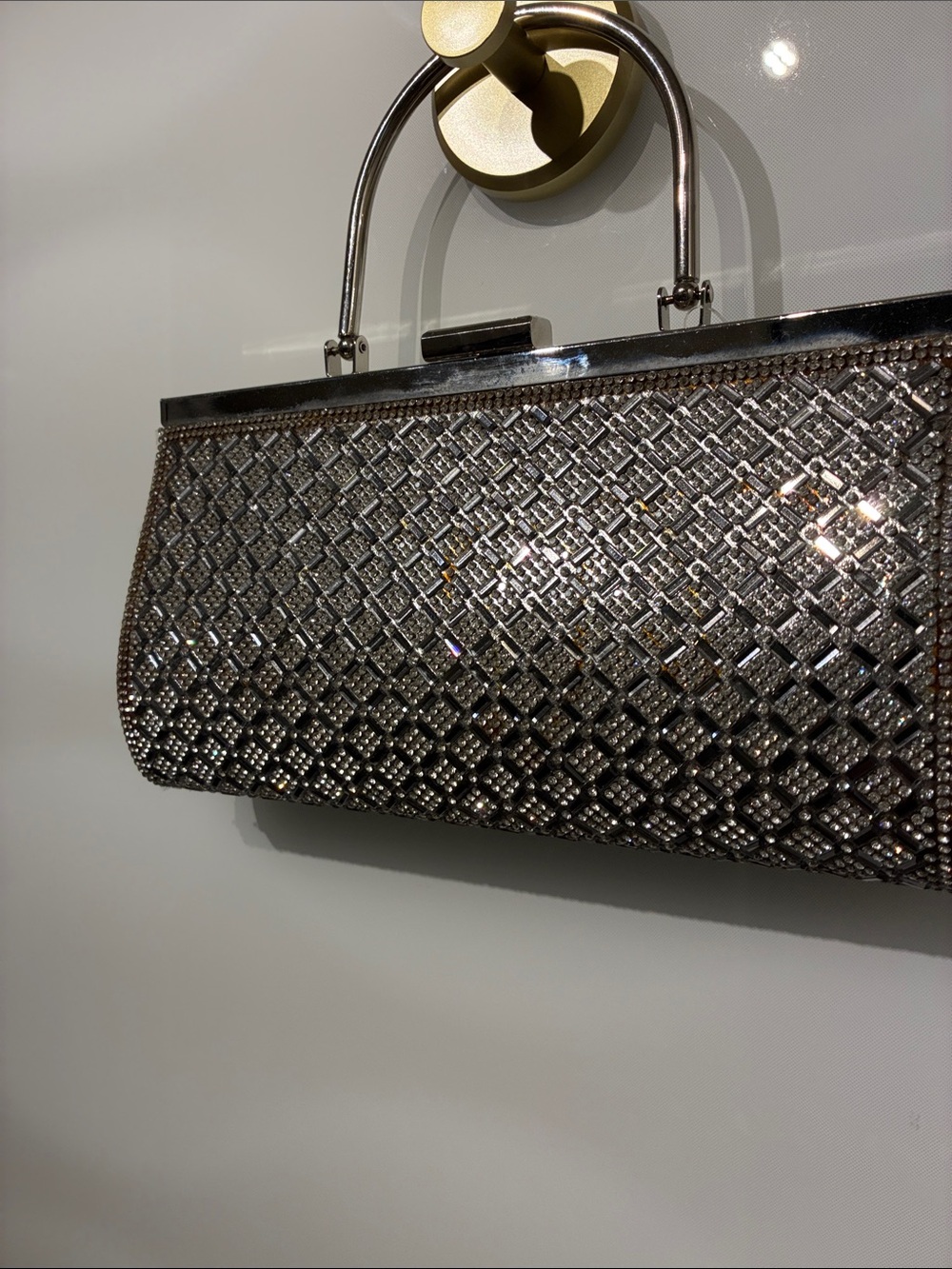Source Unknown Silver Rhinestone Frame Clutch